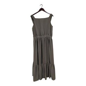 ASOS Design Women's Sleeveless Tiered Dress Olive Green Midi Elastic Waist Sz 18
